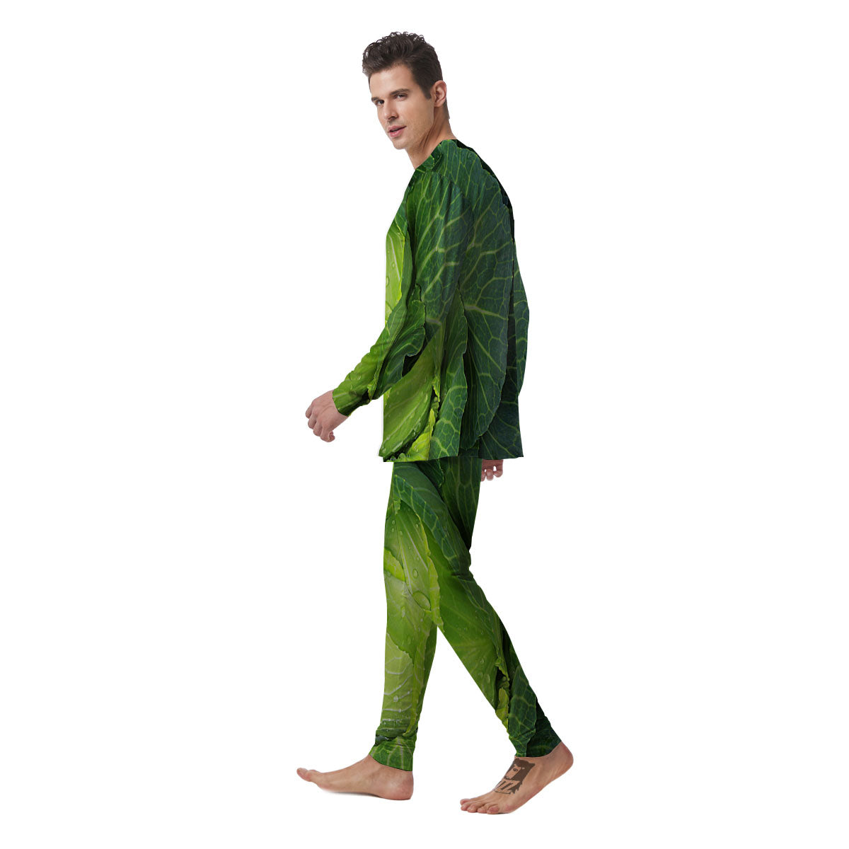 Cabbage Green Print Men's Pajamas-grizzshop