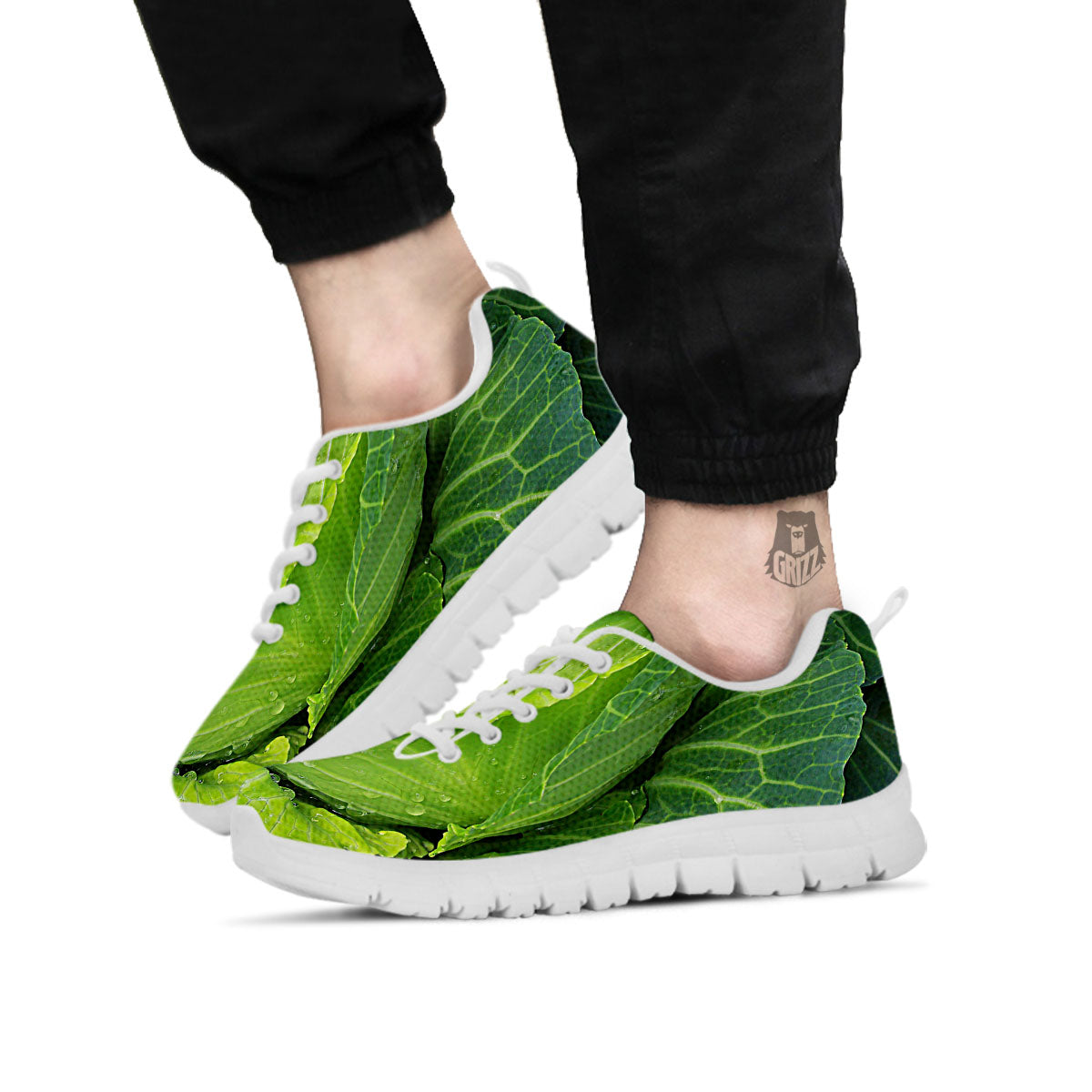 Cabbage Green Print White Sneaker-grizzshop