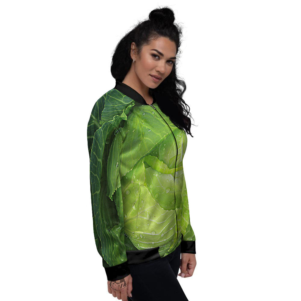 Cabbage Green Print Women's Bomber Jacket-grizzshop