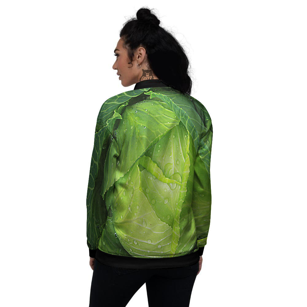 Cabbage Green Print Women's Bomber Jacket-grizzshop
