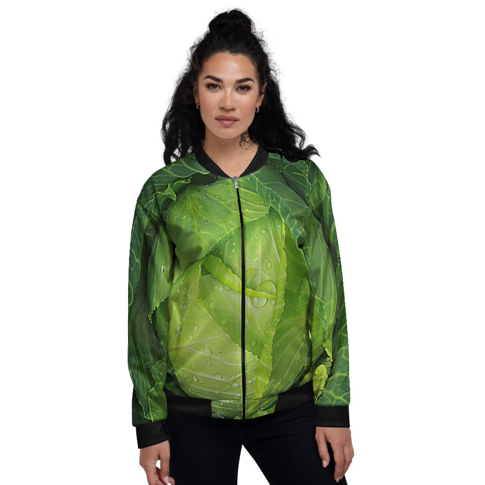 Cabbage Green Print Women's Bomber Jacket-grizzshop