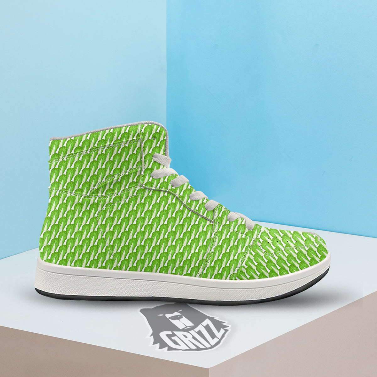 Cabbage Leaf Chinese Print High Top Sneakers-grizzshop