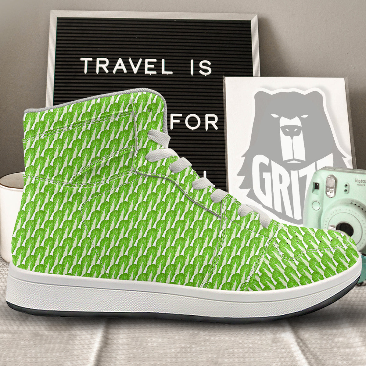Cabbage Leaf Chinese Print High Top Sneakers-grizzshop