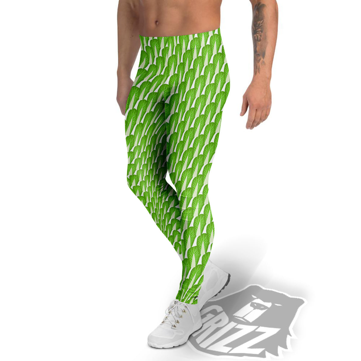 Cabbage Leaf Chinese Print Men's Leggings-grizzshop