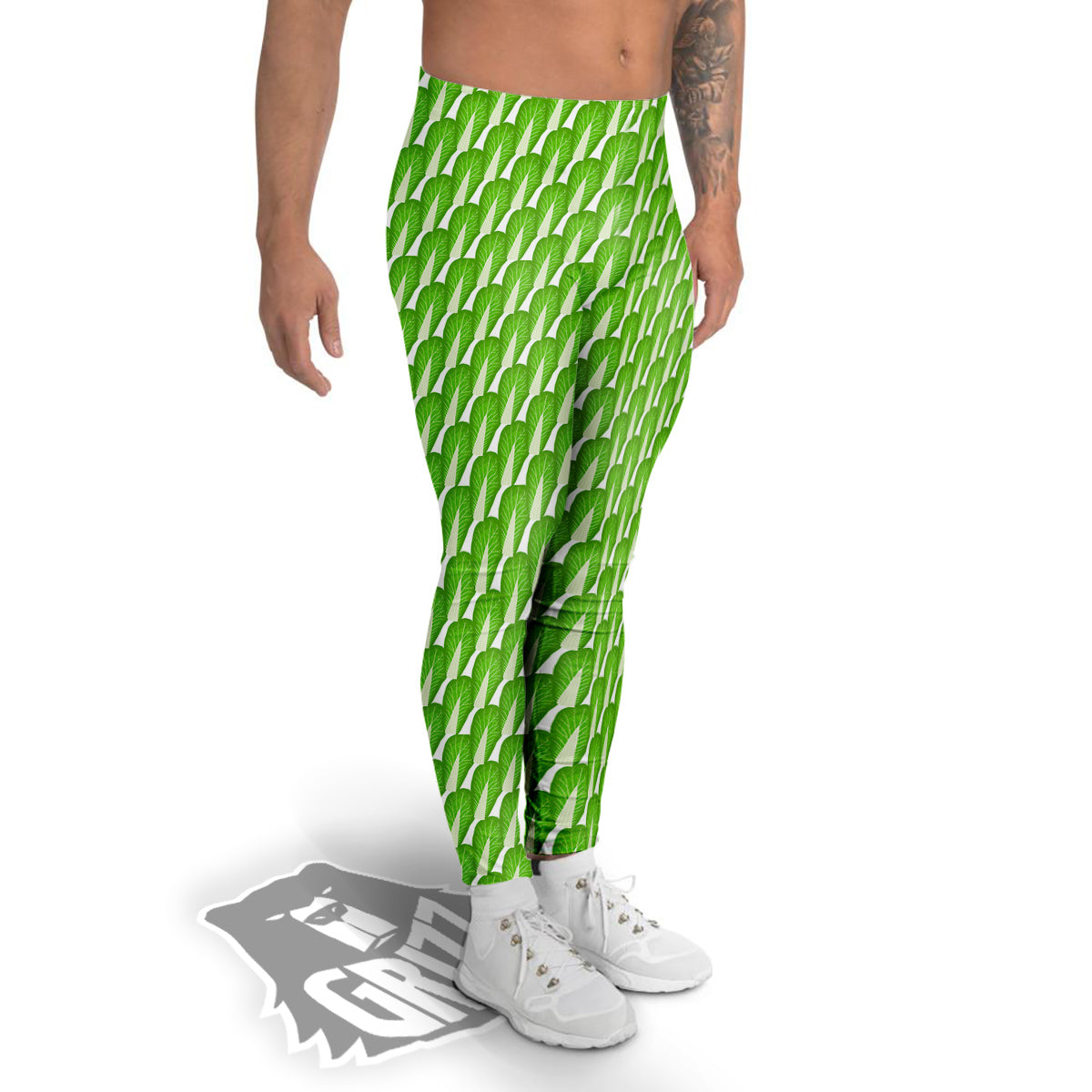 Cabbage Leaf Chinese Print Men's Leggings-grizzshop