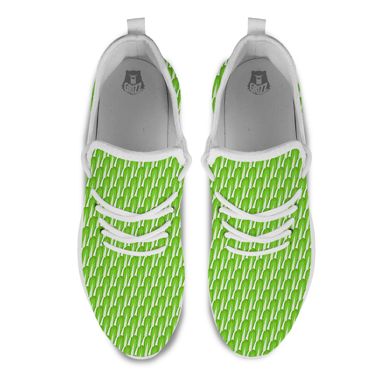 Cabbage Leaf Chinese Print White Athletic Shoes-grizzshop