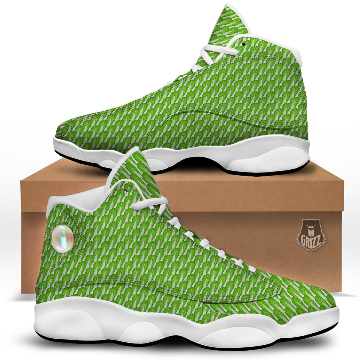 Cabbage Leaf Chinese Print White Basketball Shoes-grizzshop