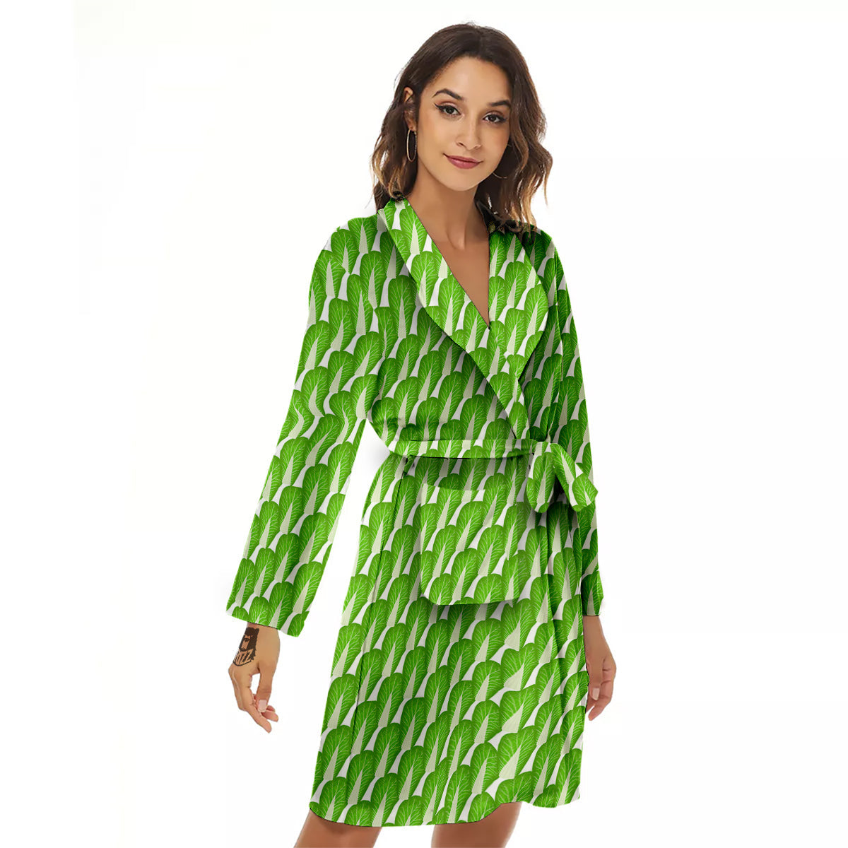 Cabbage Leaf Chinese Print Women's Robe-grizzshop