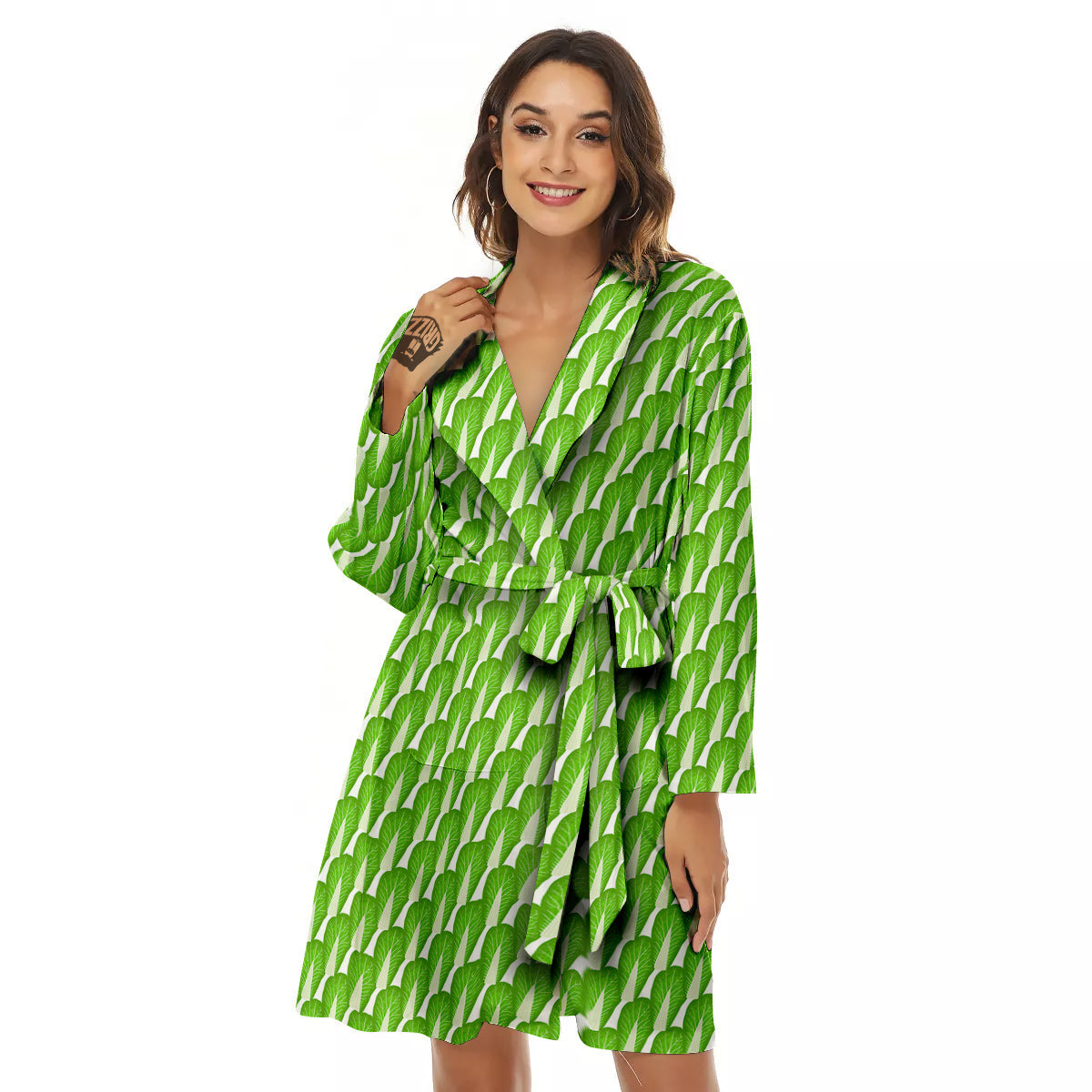 Cabbage Leaf Chinese Print Women's Robe-grizzshop