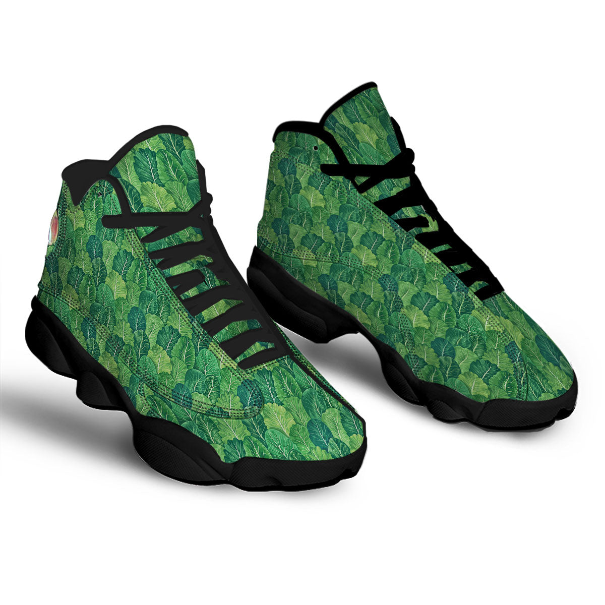 Cabbage Leaf Green Print Black Basketball Shoes-grizzshop
