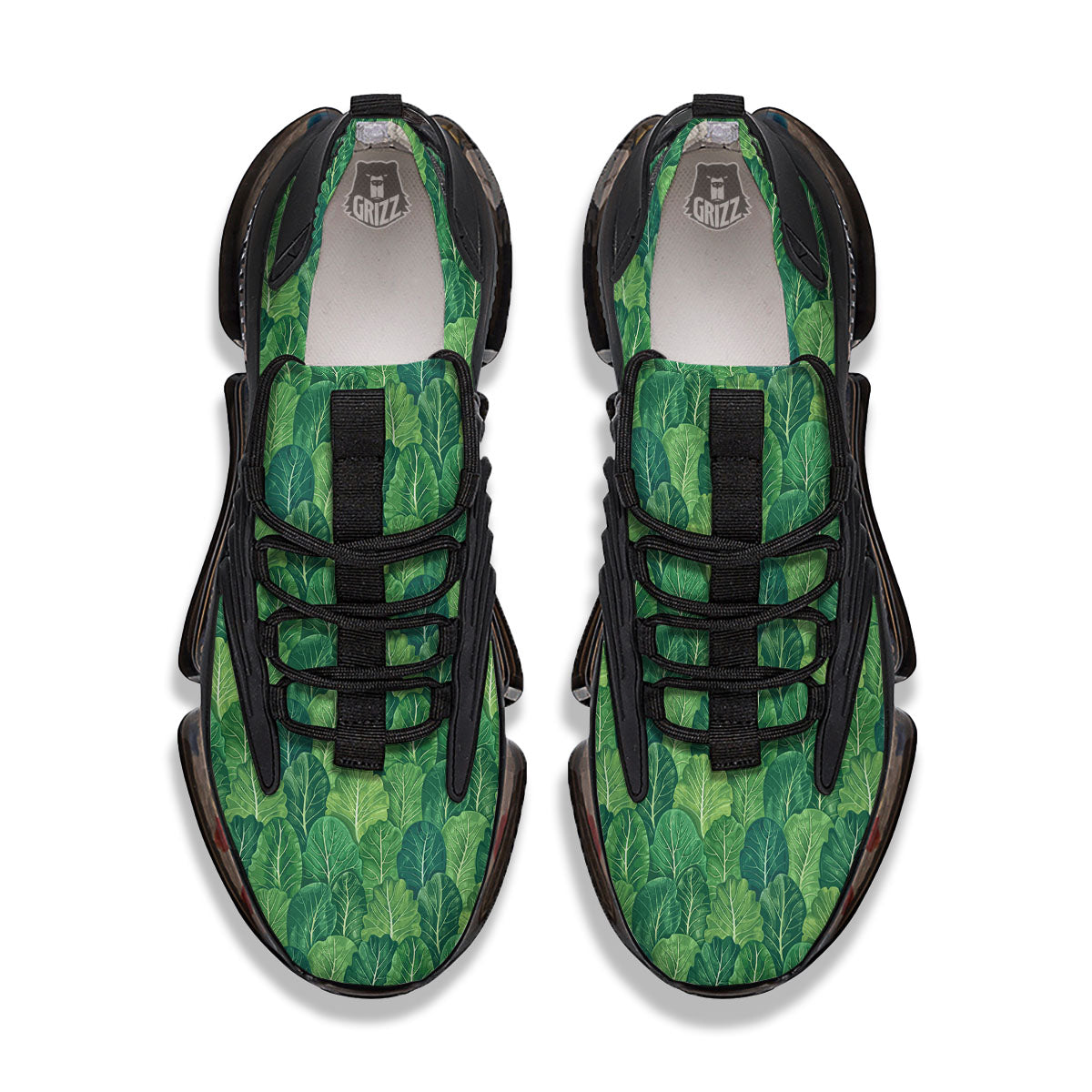 Cabbage Leaf Green Print Black Gym Shoes-grizzshop