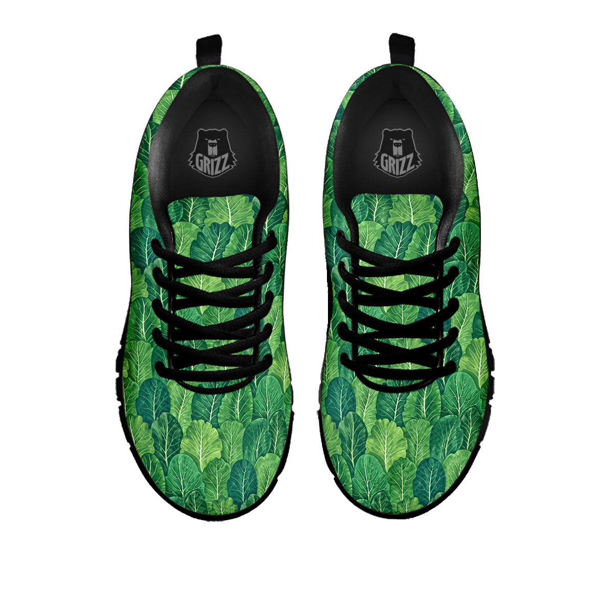 Cabbage Leaf Green Print Black Sneaker-grizzshop