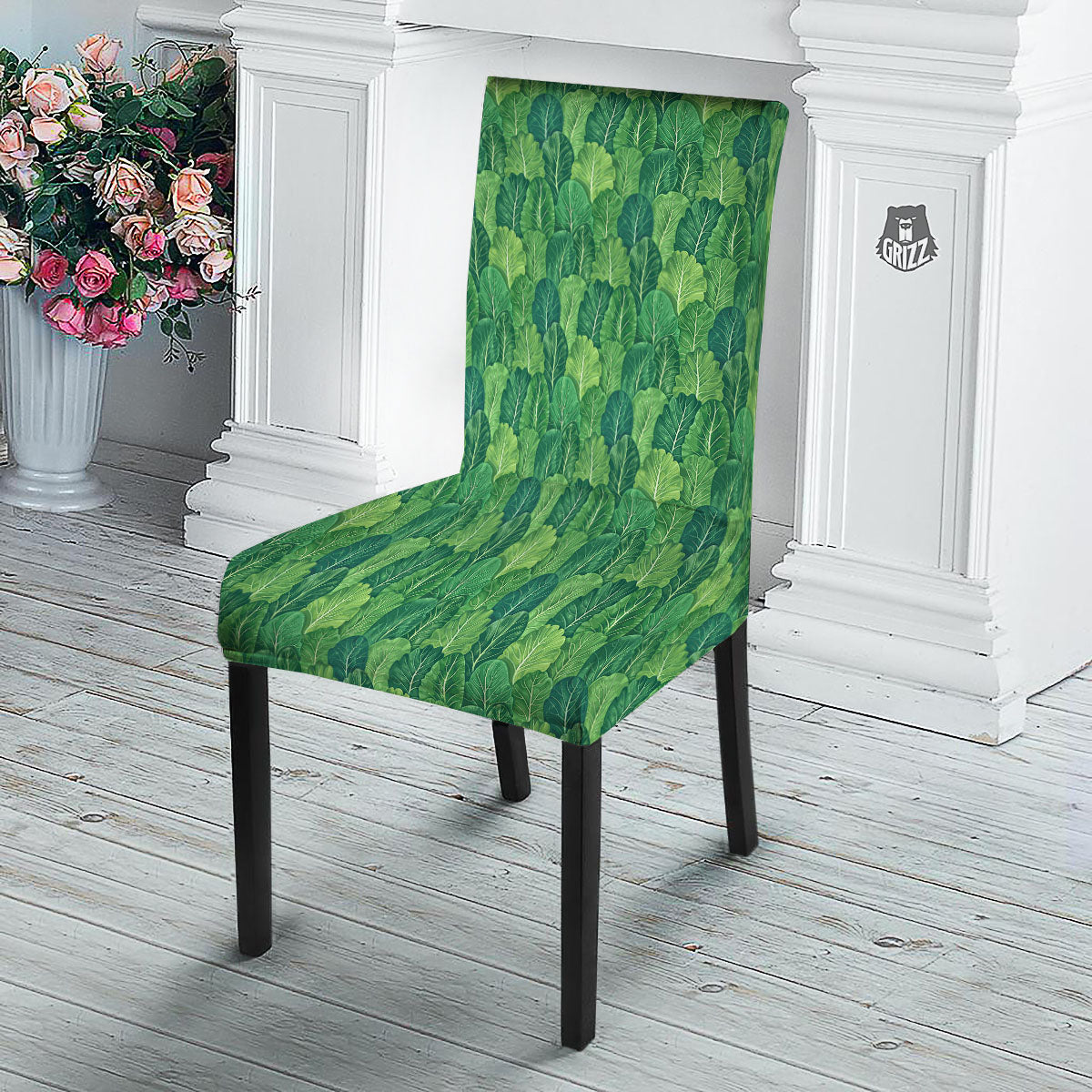 Cabbage Leaf Green Print Dining Chair Slipcover-grizzshop