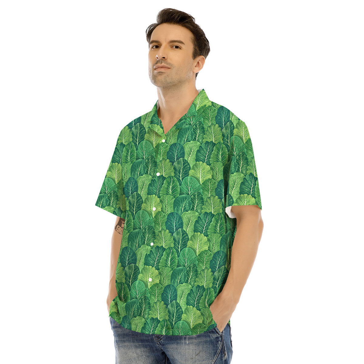 Cabbage Leaf Green Print Men's Hawaiian Shirt-grizzshop