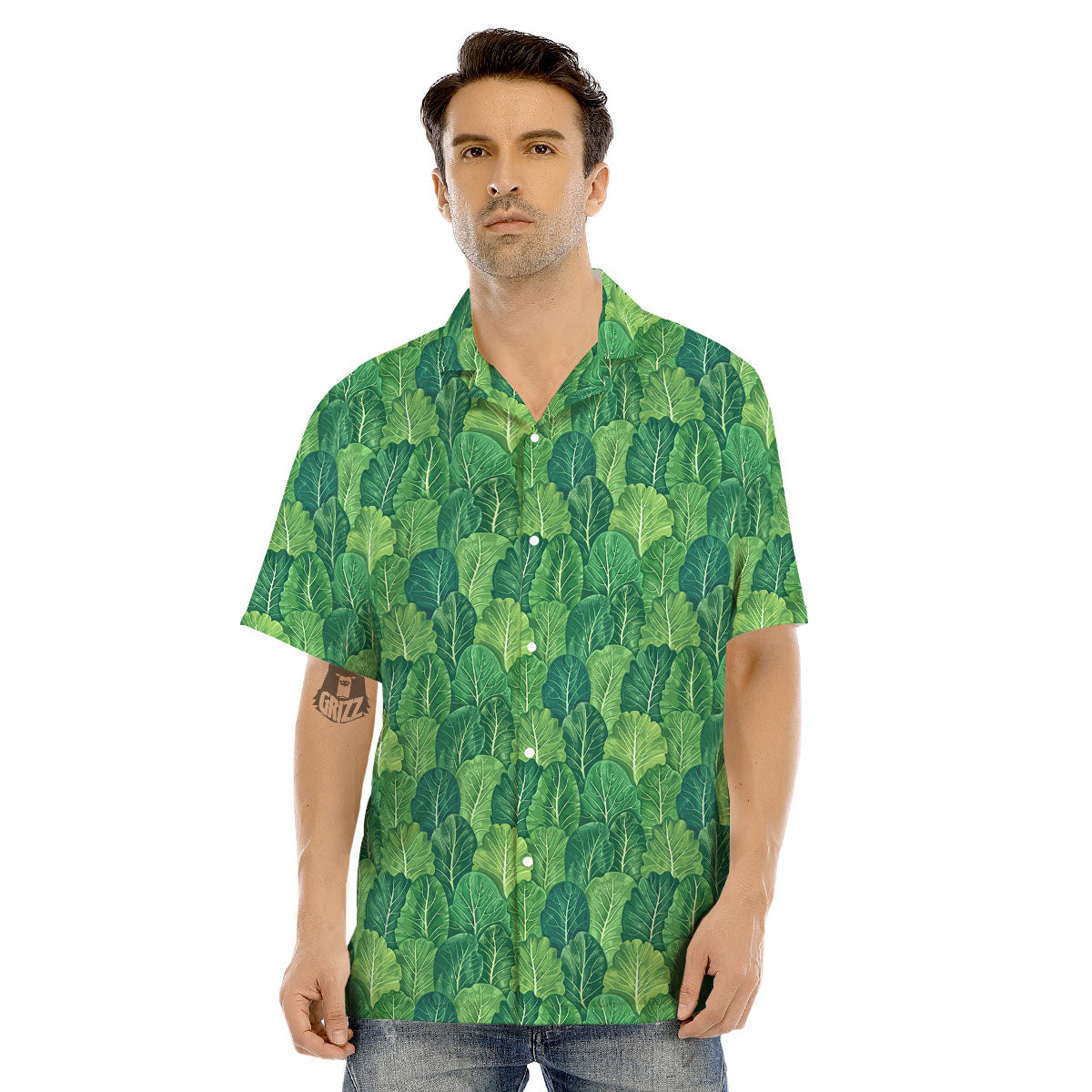 Cabbage Leaf Green Print Men's Hawaiian Shirt-grizzshop