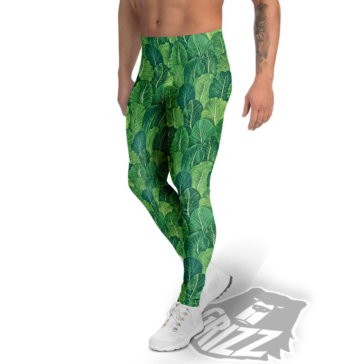 Cabbage Leaf Green Print Men's Leggings-grizzshop