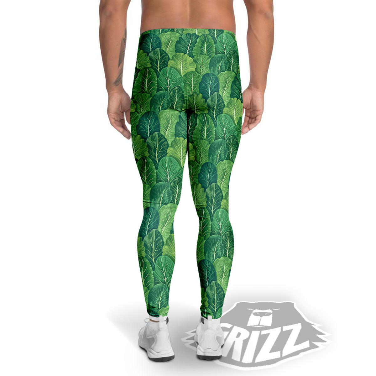 Cabbage Leaf Green Print Men's Leggings-grizzshop