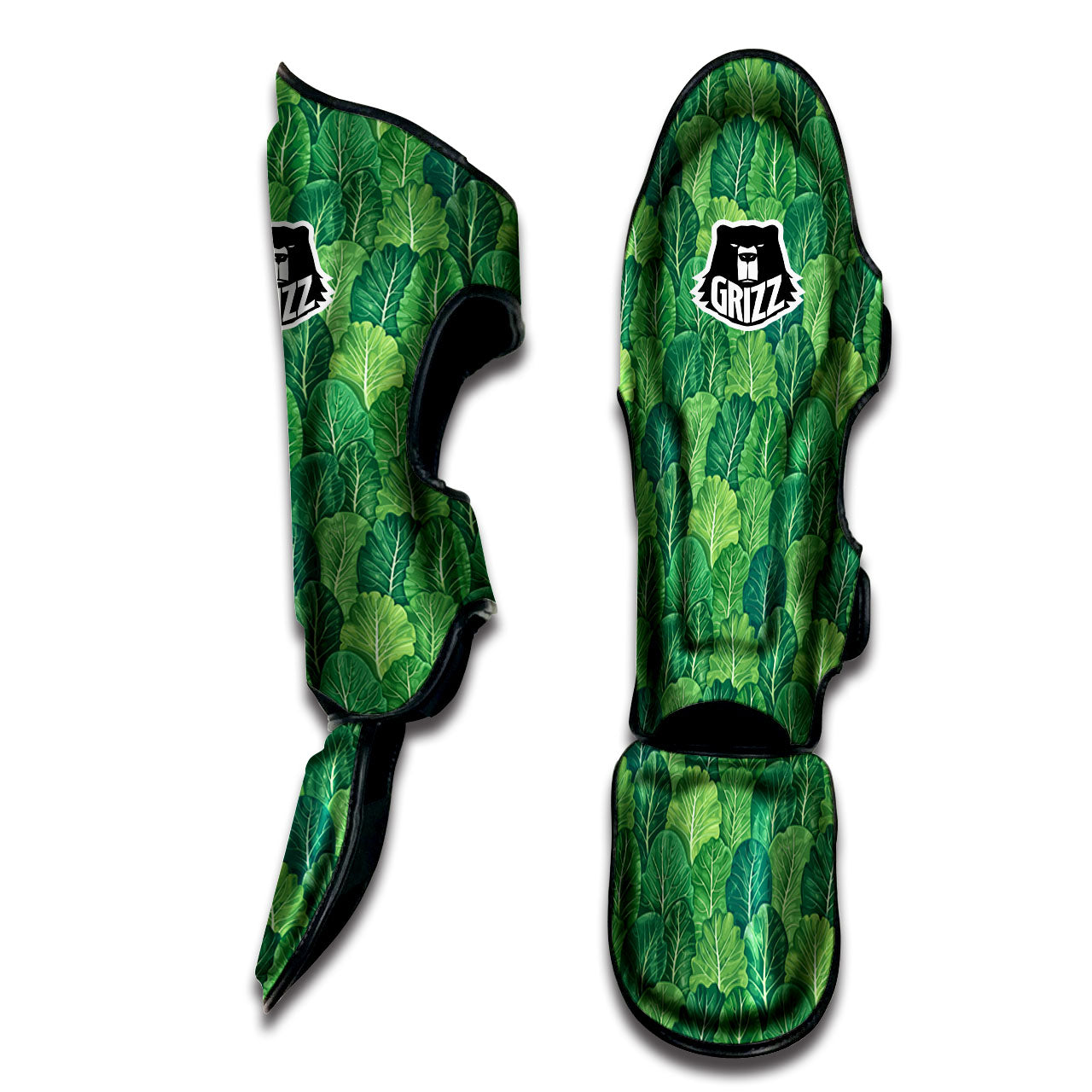 Cabbage Leaf Green Print Muay Thai Shin Guards-grizzshop