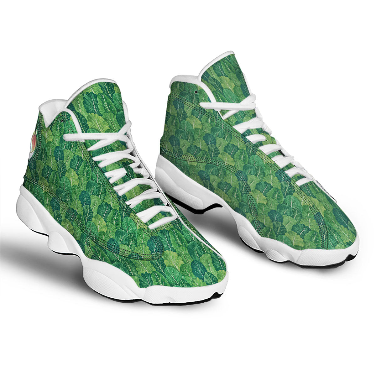 Cabbage Leaf Green Print White Basketball Shoes-grizzshop