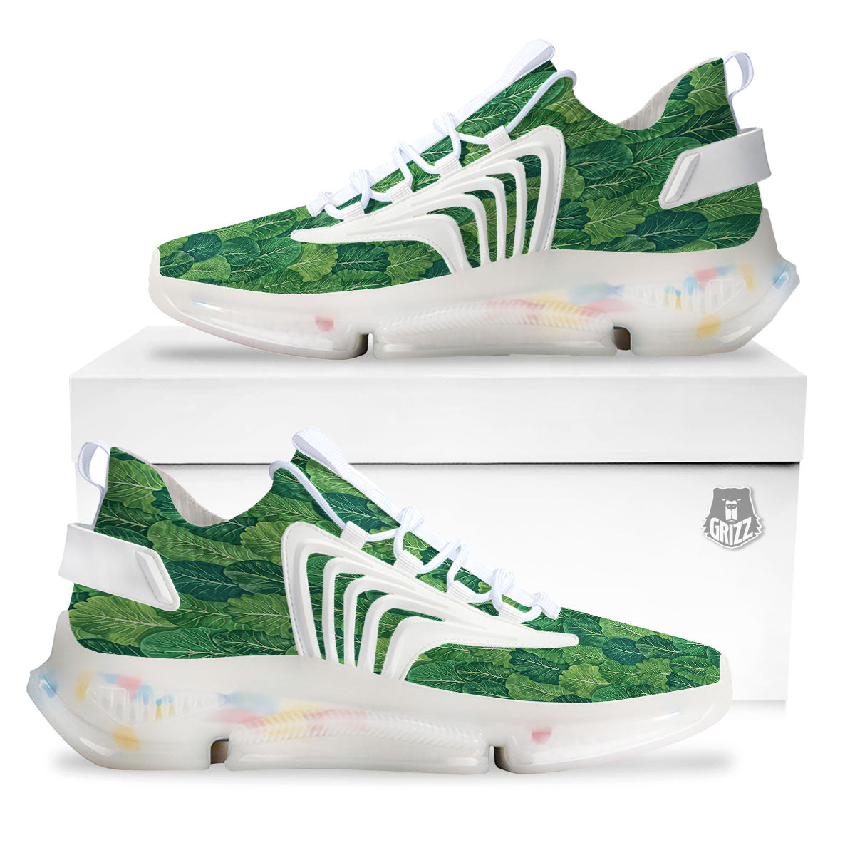 Cabbage Leaf Green Print White Gym Shoes-grizzshop