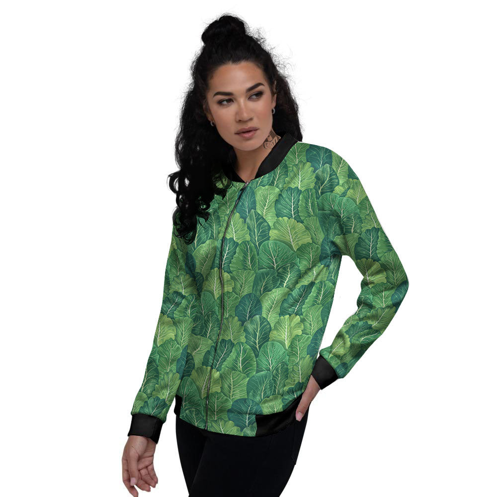 Cabbage Leaf Green Print Women's Bomber Jacket-grizzshop