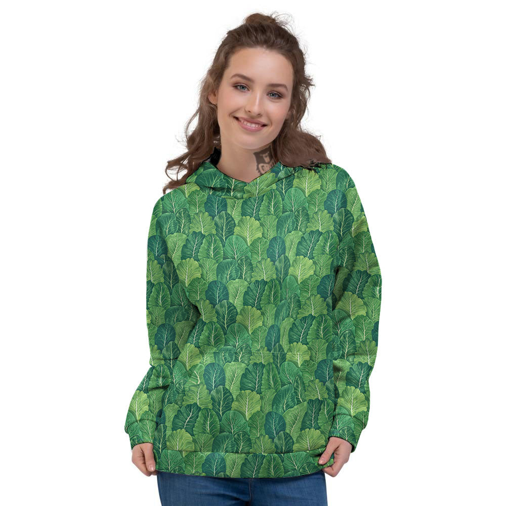 Cabbage Leaf Green Print Women's Hoodie-grizzshop
