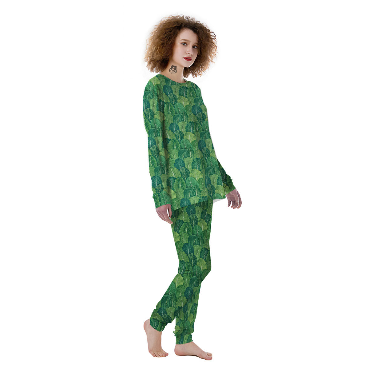 Cabbage Leaf Green Print Women's Pajamas-grizzshop