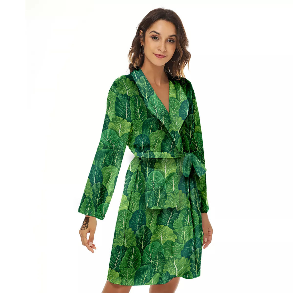 Cabbage Leaf Green Print Women's Robe-grizzshop