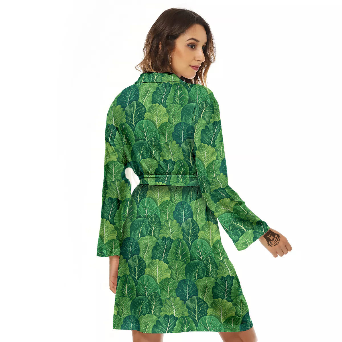 Cabbage Leaf Green Print Women's Robe-grizzshop