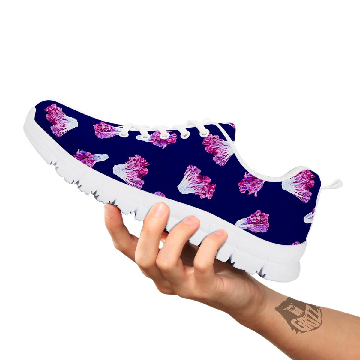 Cabbage Leaves Purple Print Pattern White Sneaker-grizzshop