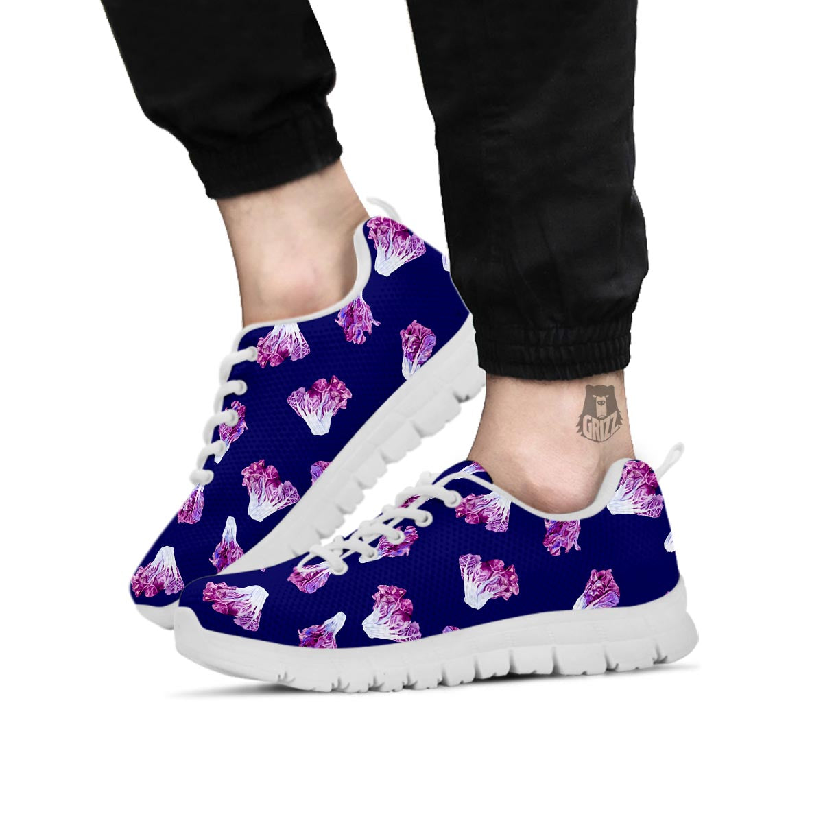 Cabbage Leaves Purple Print Pattern White Sneaker-grizzshop