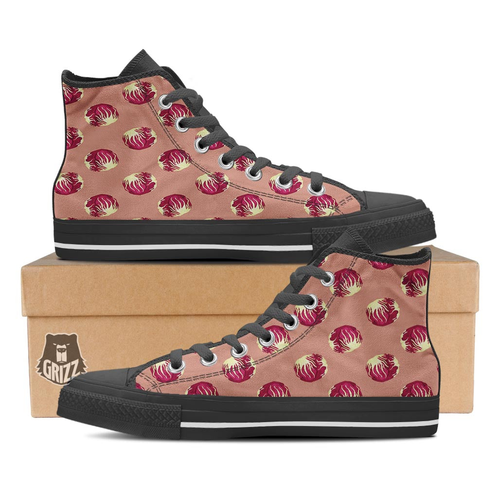 Cabbage Red Print Pattern Black High Top Shoes-grizzshop