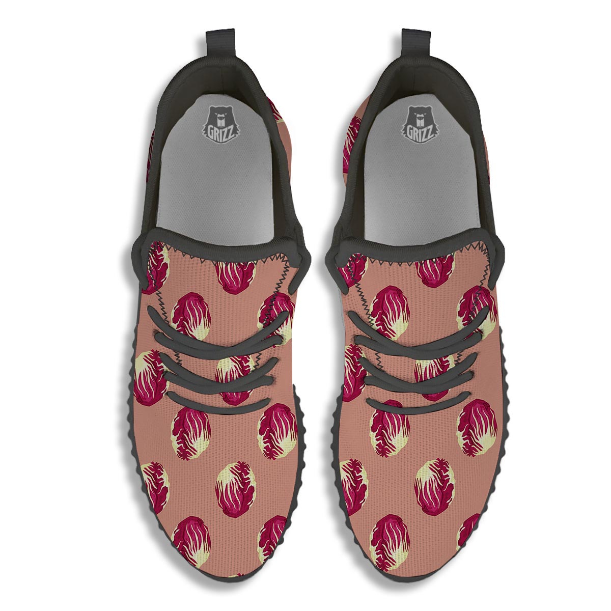 Cabbage Red Print Pattern Black Walking Shoes-grizzshop