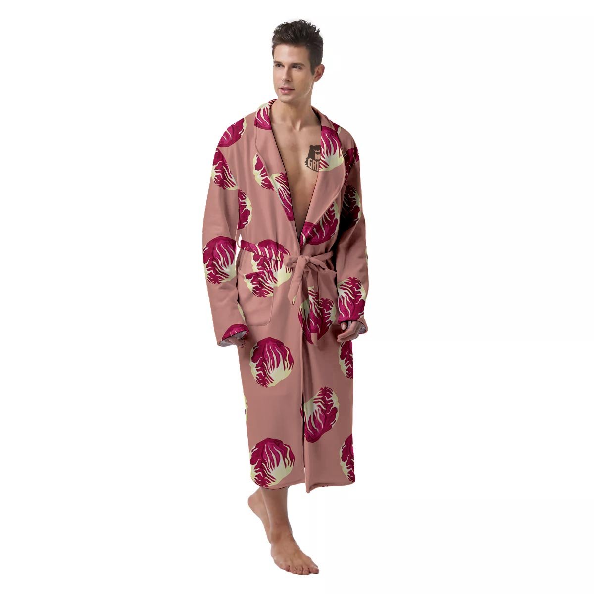 Cabbage Red Print Pattern Men's Robe-grizzshop