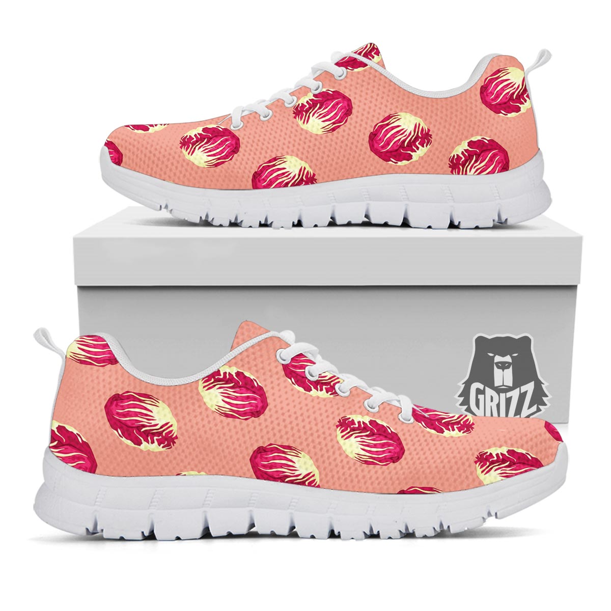 Cabbage Red Print Pattern White Sneaker-grizzshop