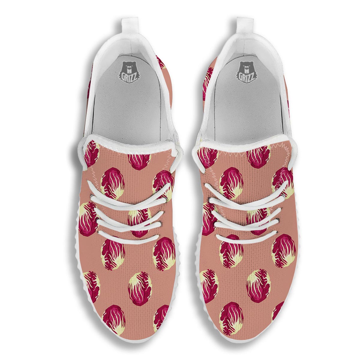 Cabbage Red Print Pattern White Walking Shoes-grizzshop