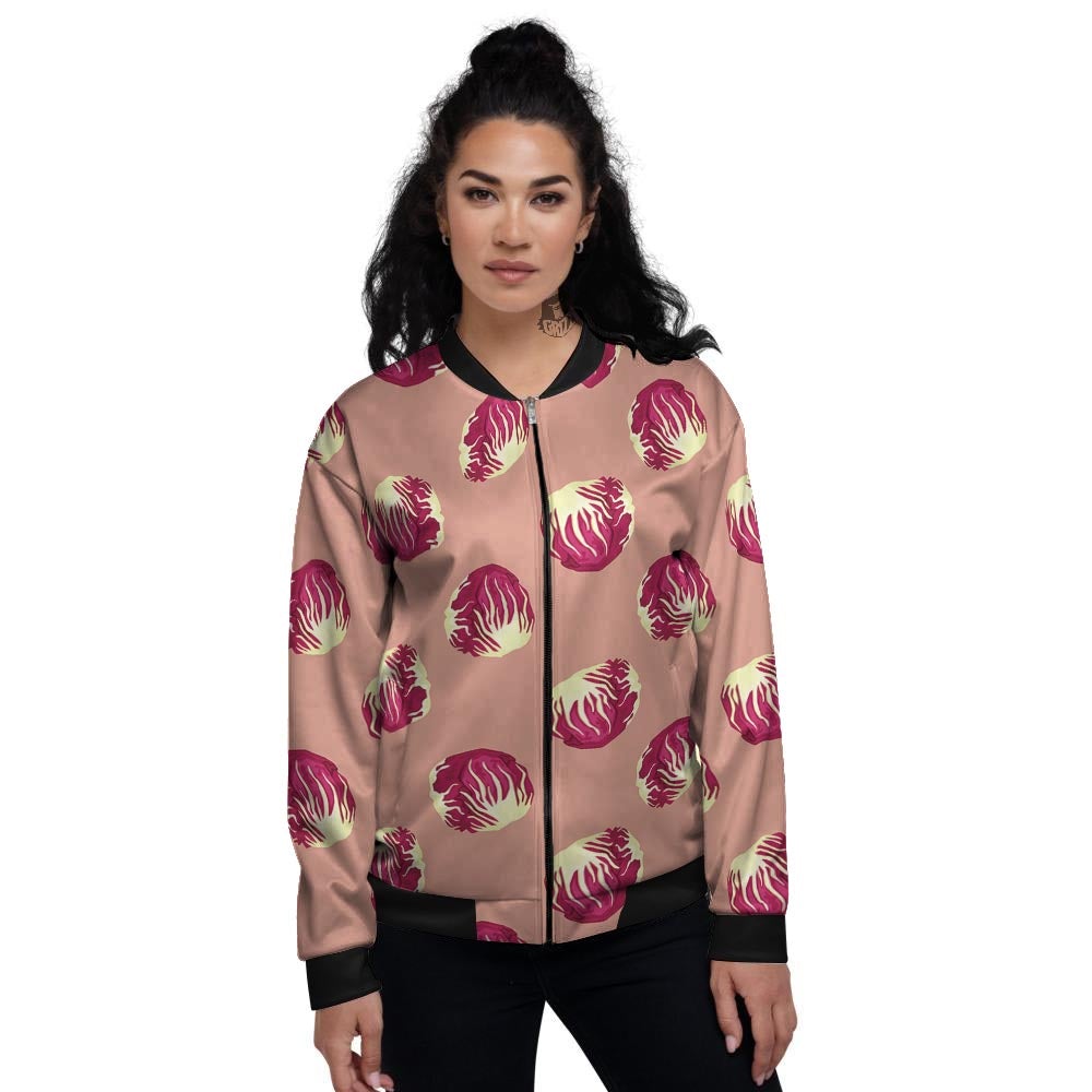 Cabbage Red Print Pattern Women's Bomber Jacket-grizzshop