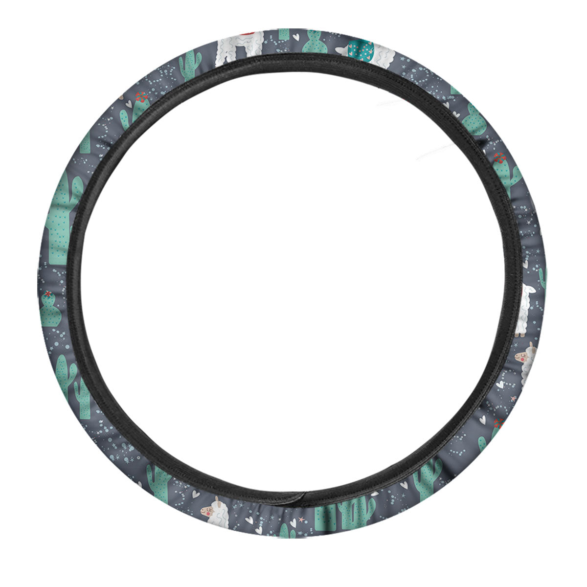 Cactus And Happy Llama Print Pattern Car Steering Wheel Cover-grizzshop