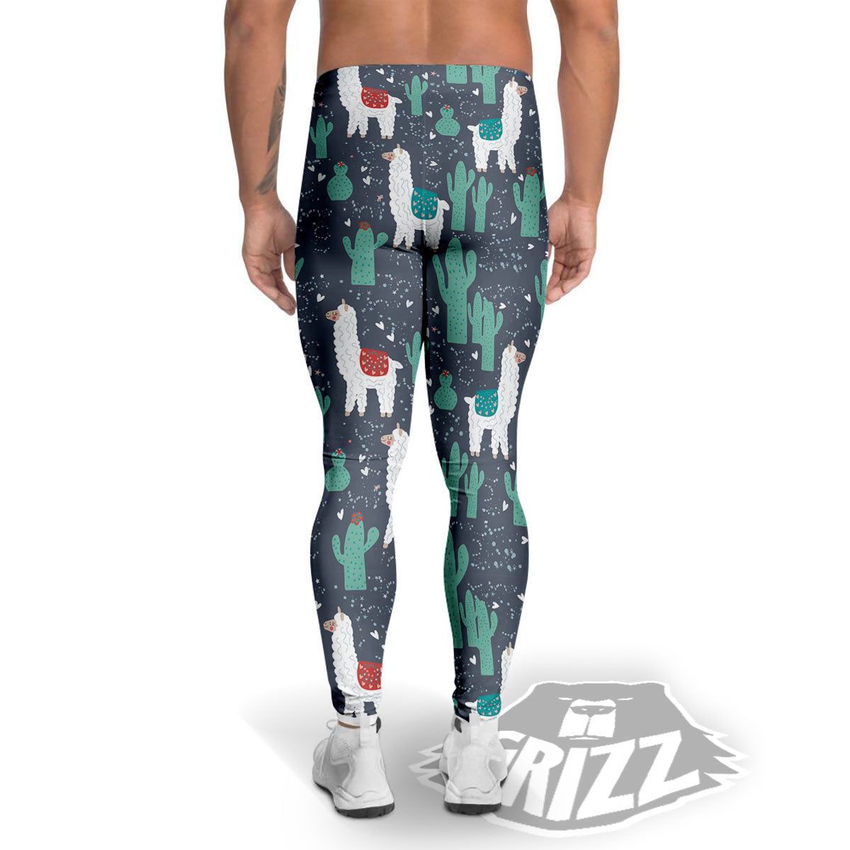 Cactus And Happy Llama Print Pattern Men's Leggings-grizzshop