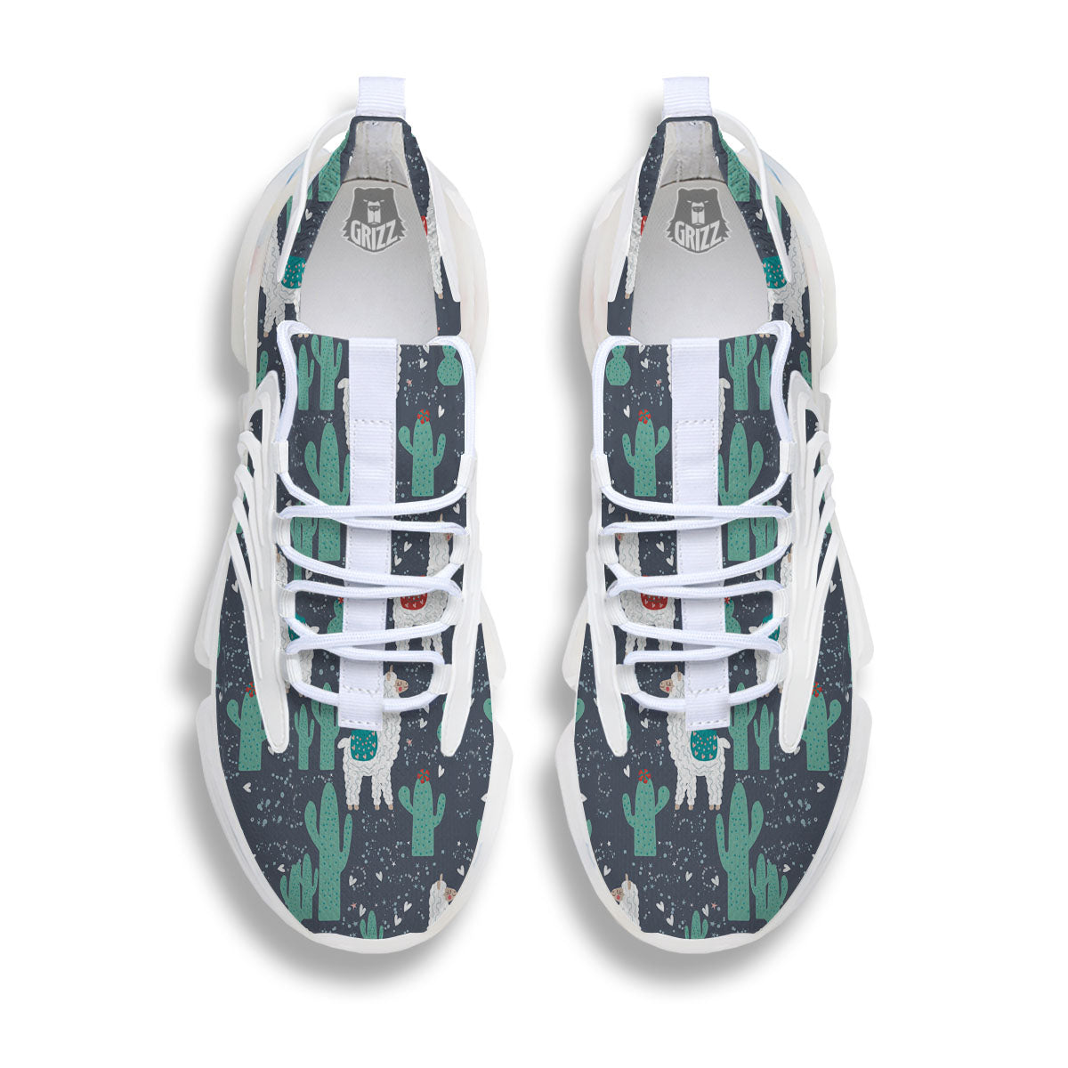 Cactus And Happy Llama Print Pattern White Gym Shoes-grizzshop