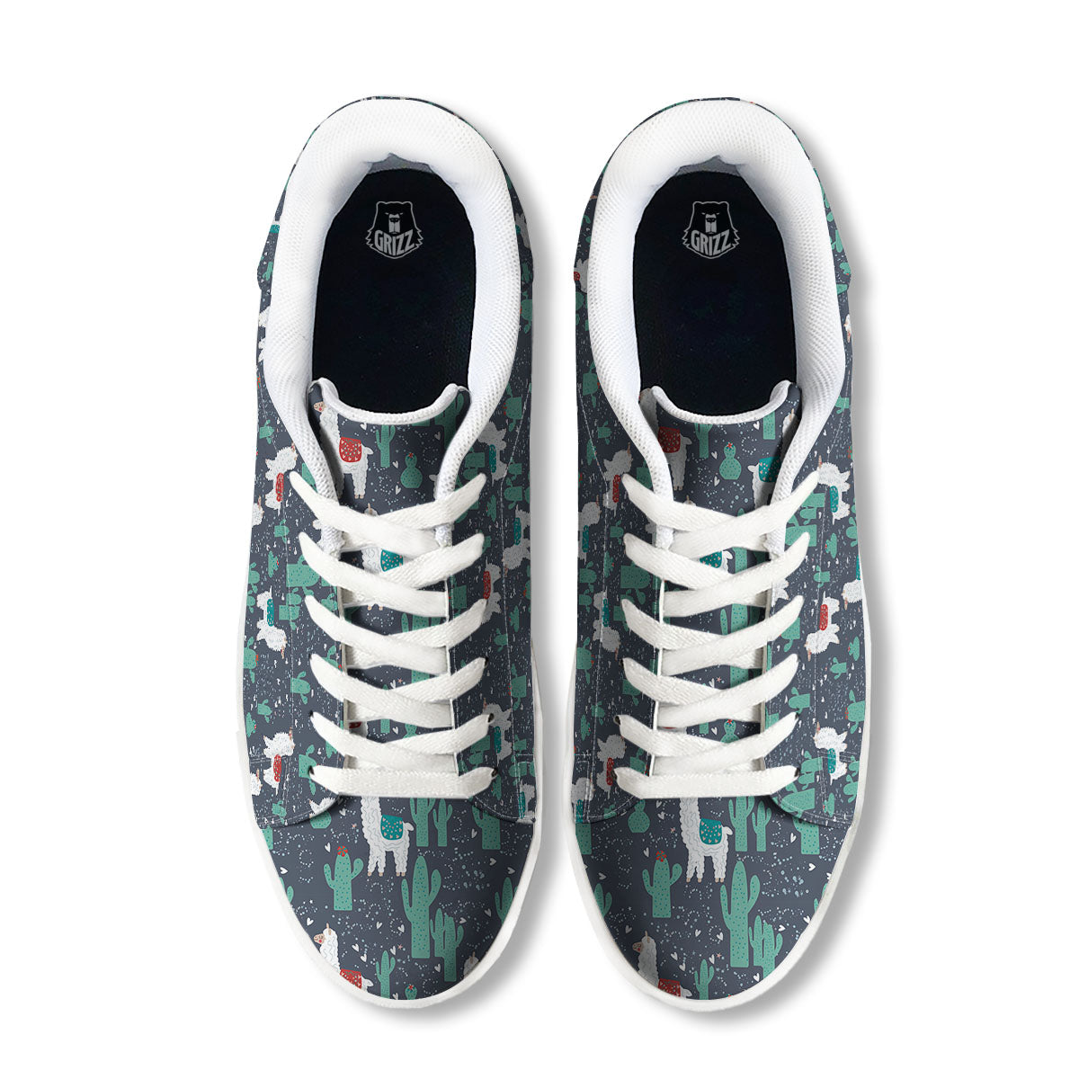 Cactus And Happy Llama Print Pattern White Low Top Sneakers-grizzshop