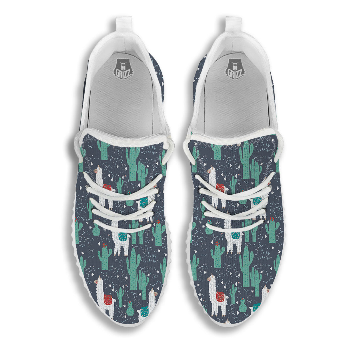 Cactus And Happy Llama Print Pattern White Walking Shoes-grizzshop