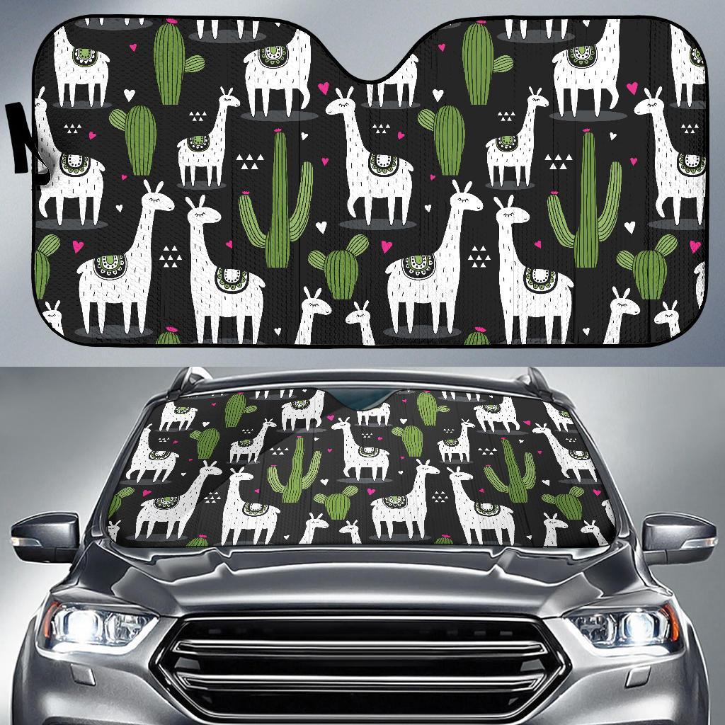 Cactus Llama Pattern Print Car Sun Shade-grizzshop