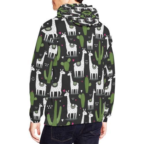 Cactus Llama Pattern Print Men Pullover Hoodie-grizzshop