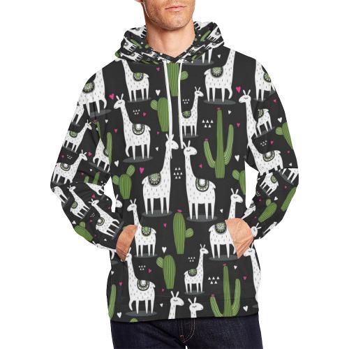Cactus Llama Pattern Print Men Pullover Hoodie-grizzshop