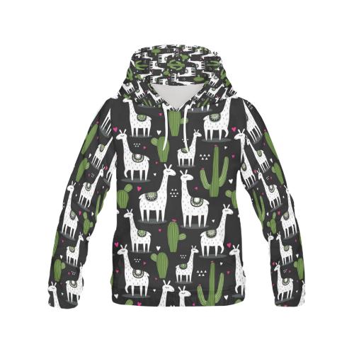 Cactus Llama Pattern Print Women Pullover Hoodie-grizzshop