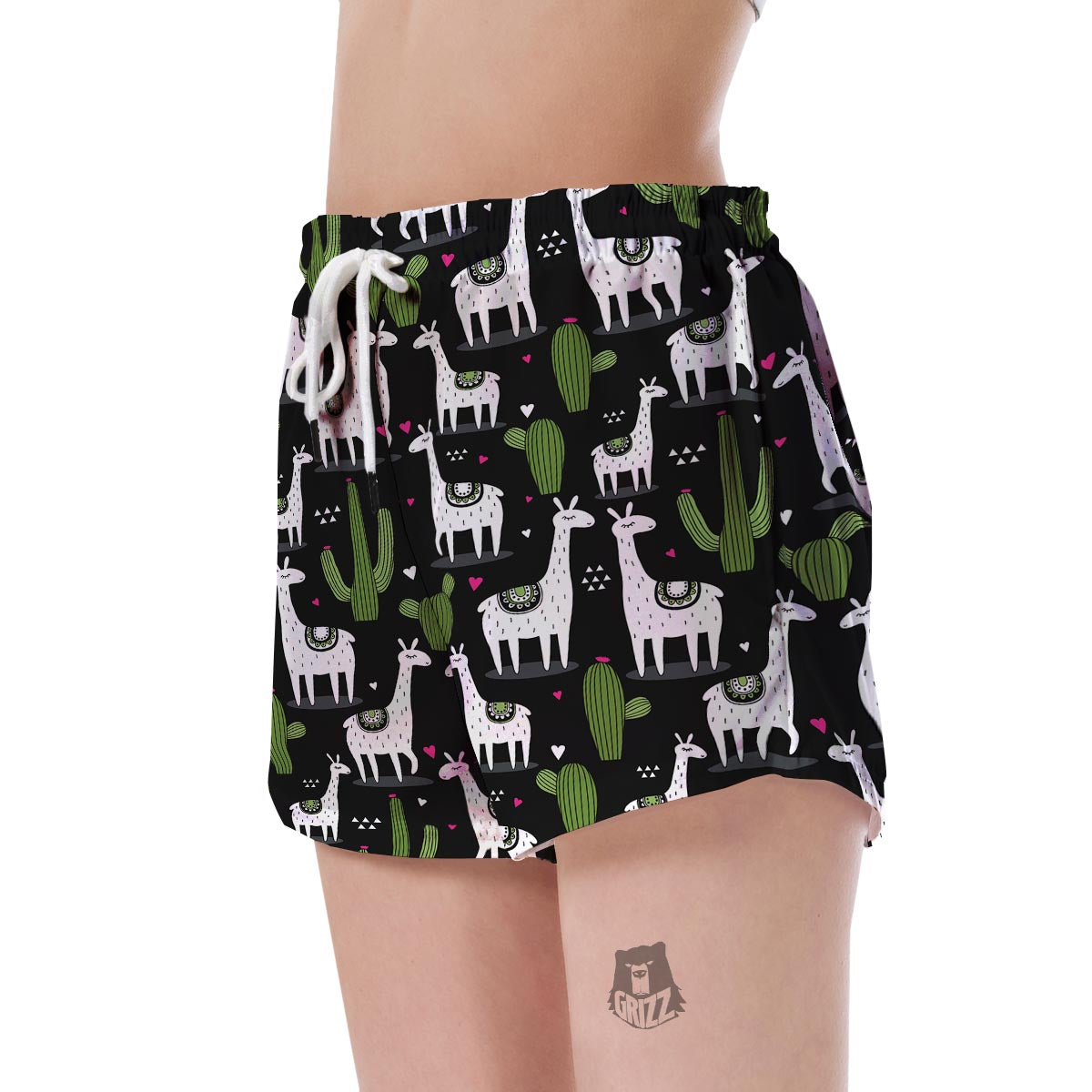 Cactus Llama Pattern Print Women's Shorts-grizzshop