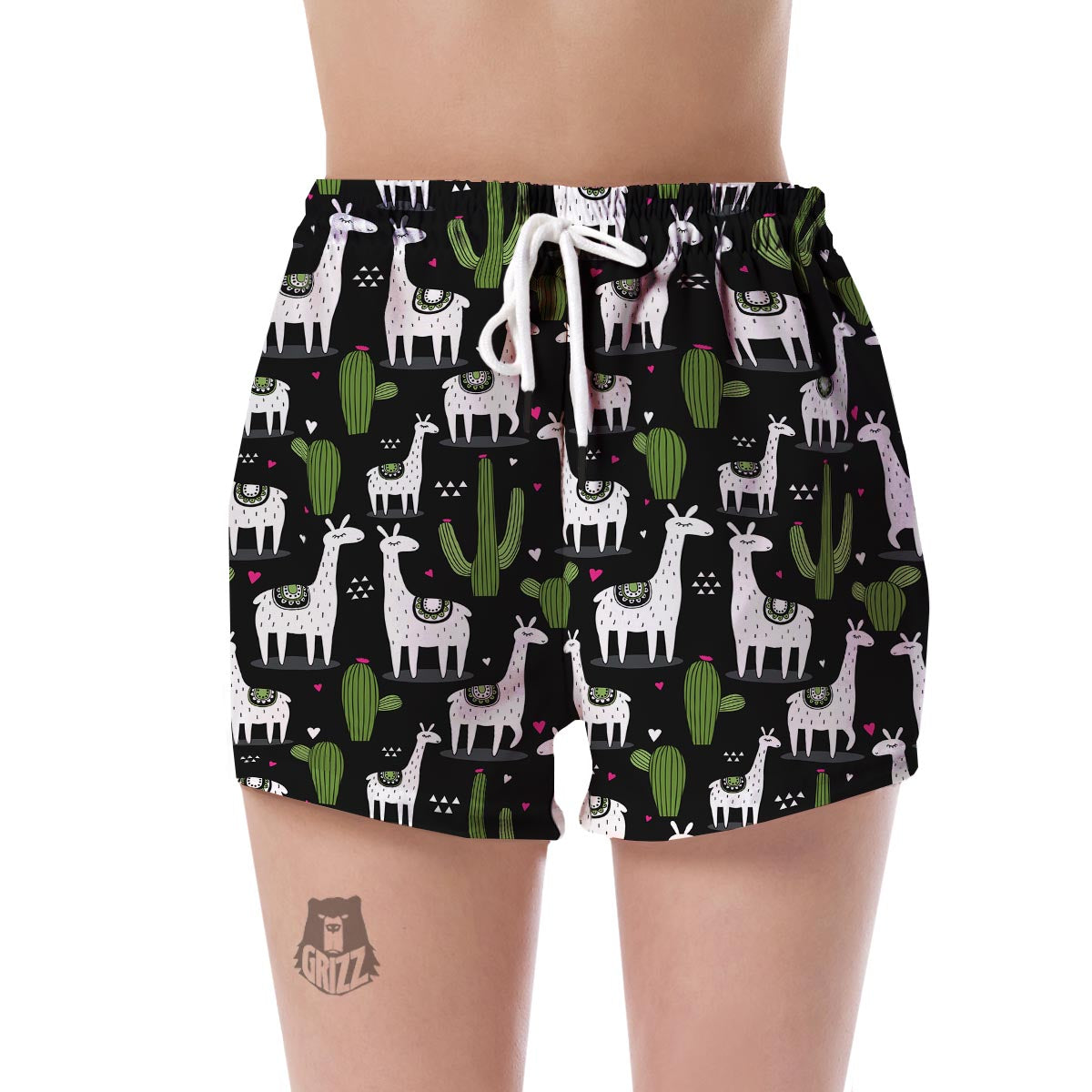 Cactus Llama Pattern Print Women's Shorts-grizzshop