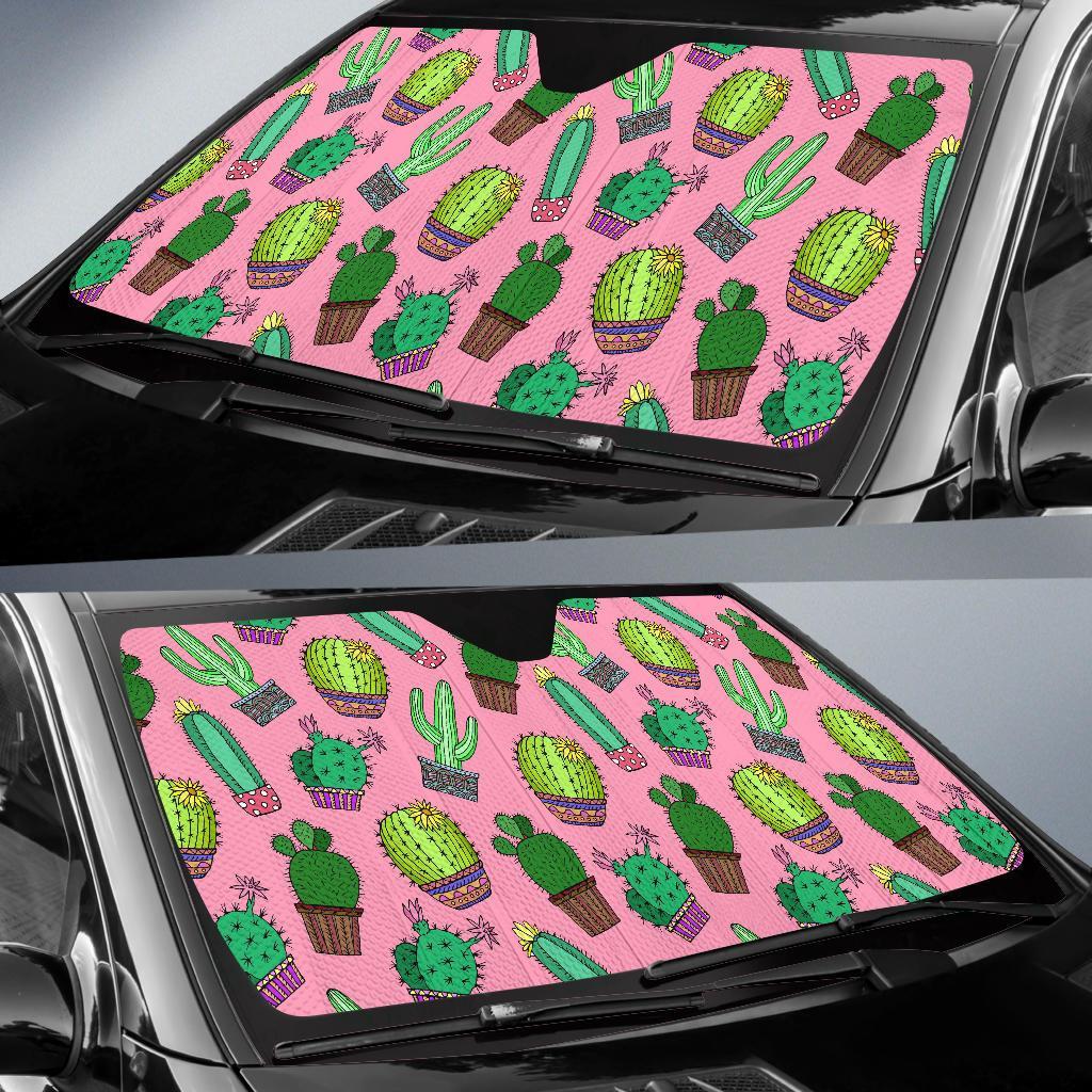 Cactus Pink Pattern Print Car Sun Shade-grizzshop