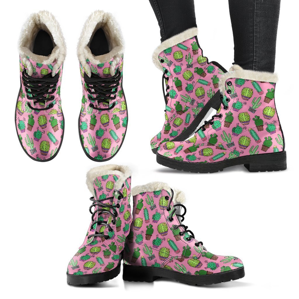 Cactus Pink Pattern Print Comfy Winter Boots-grizzshop